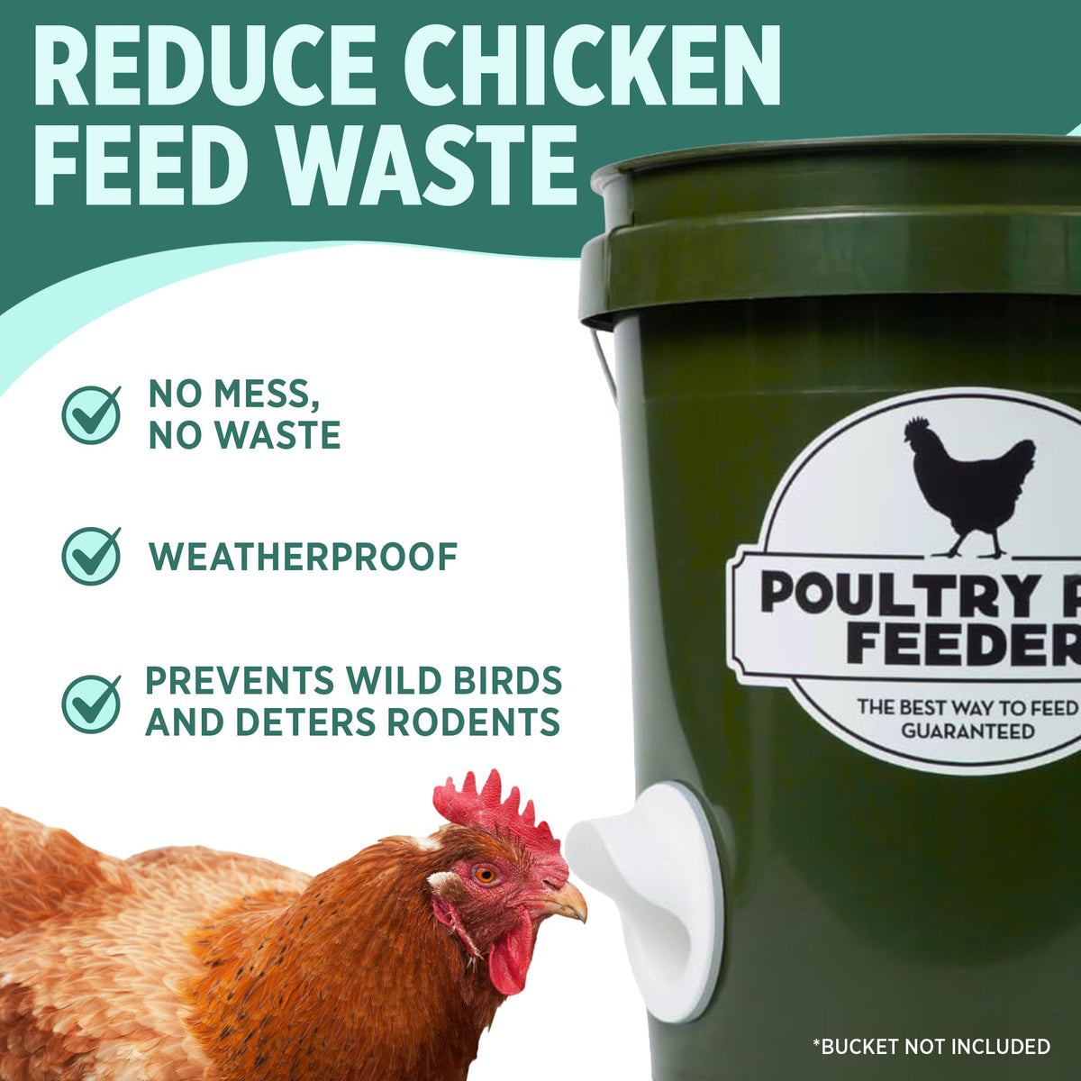 Poultry Pro Feeder rainproof design protects feed from moisture