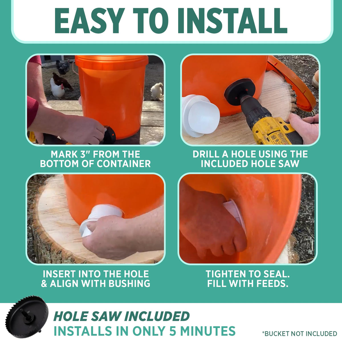 Poultry Pro Feeder installation with included 3-inch hole saw