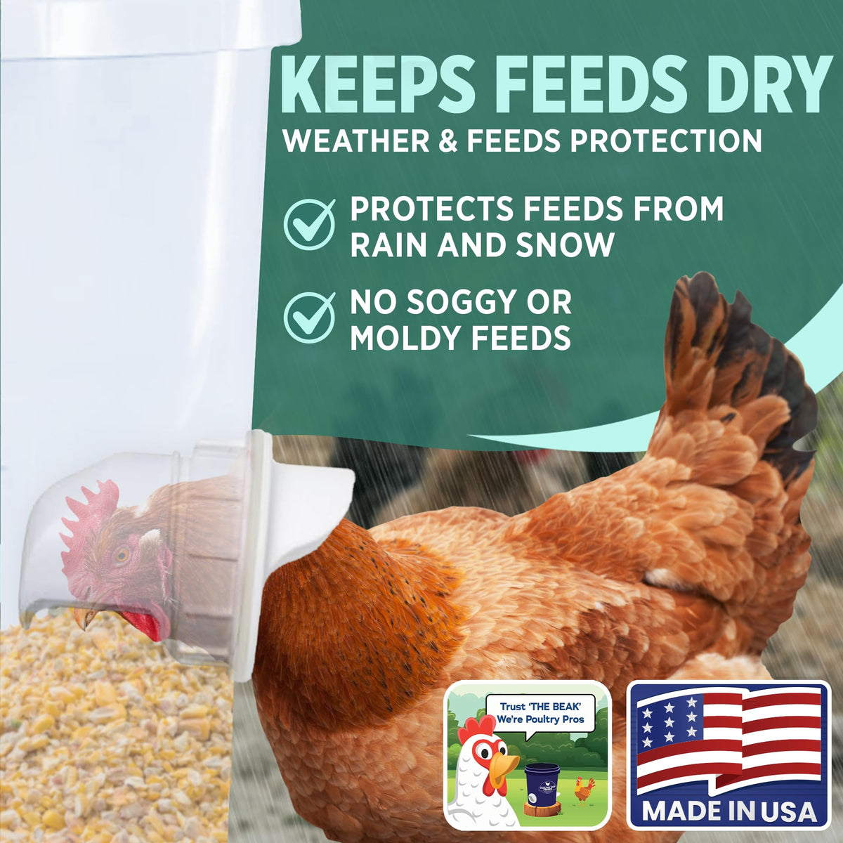 Poultry Pro Feeder used with buckets for flexible feeding