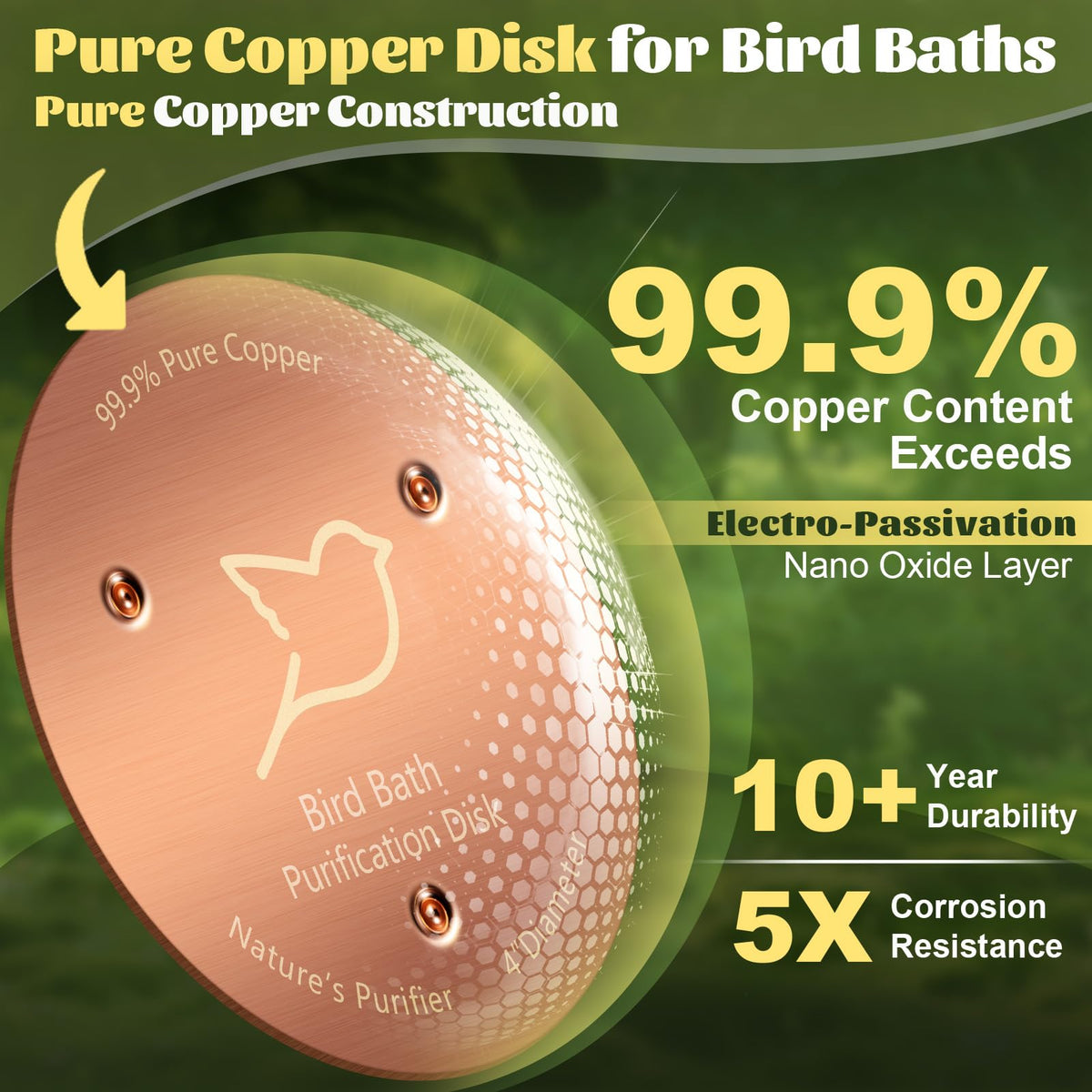 POUMEE bird bath copper disk 1mm thick for lightweight, durable outdoor performance.
