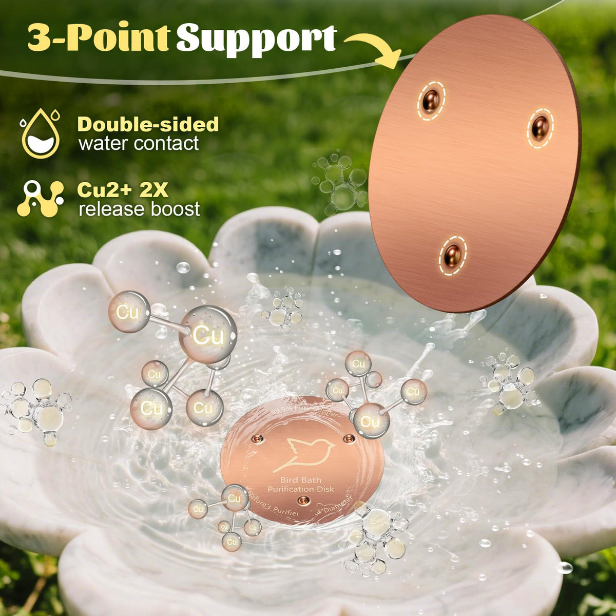 POUMEE bird bath copper disk 4inch diameter fits standard bowls and offers reliable water contact.