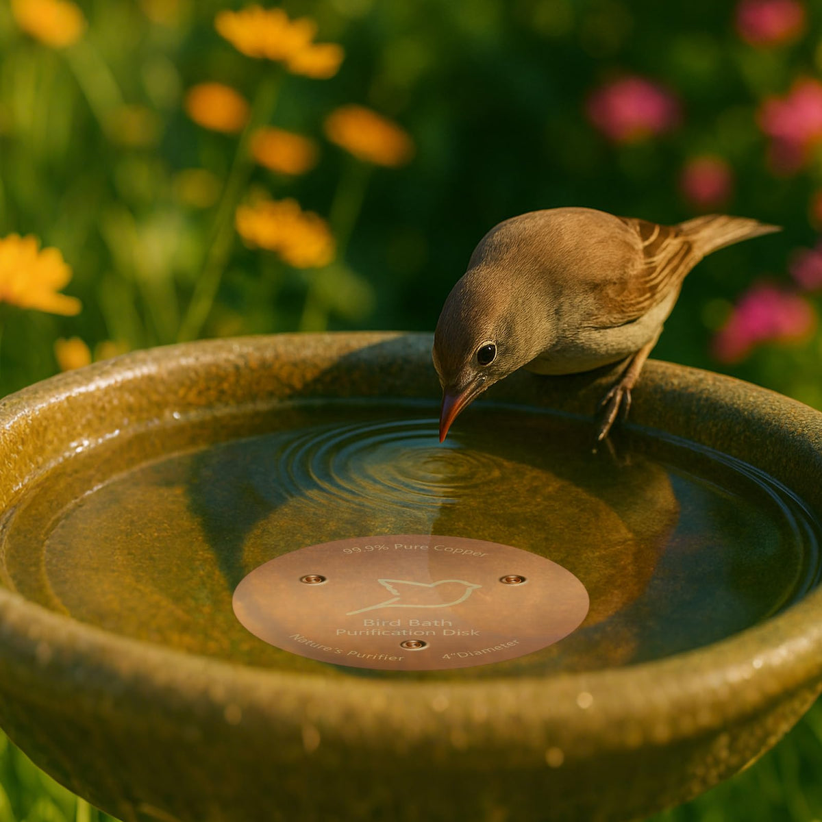 POUMEE bird bath disk helps slow buildup when paired with a freshly cleaned bowl.