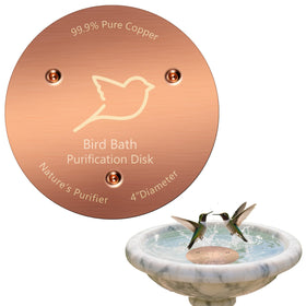 POUMEE bird bath copper disk flat on bowl promotes cleaner water with less maintenance.