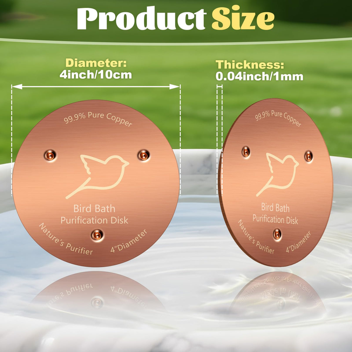 POUMEE copper disk promotes all-season use with compatible heaters, fountains, and bowls.