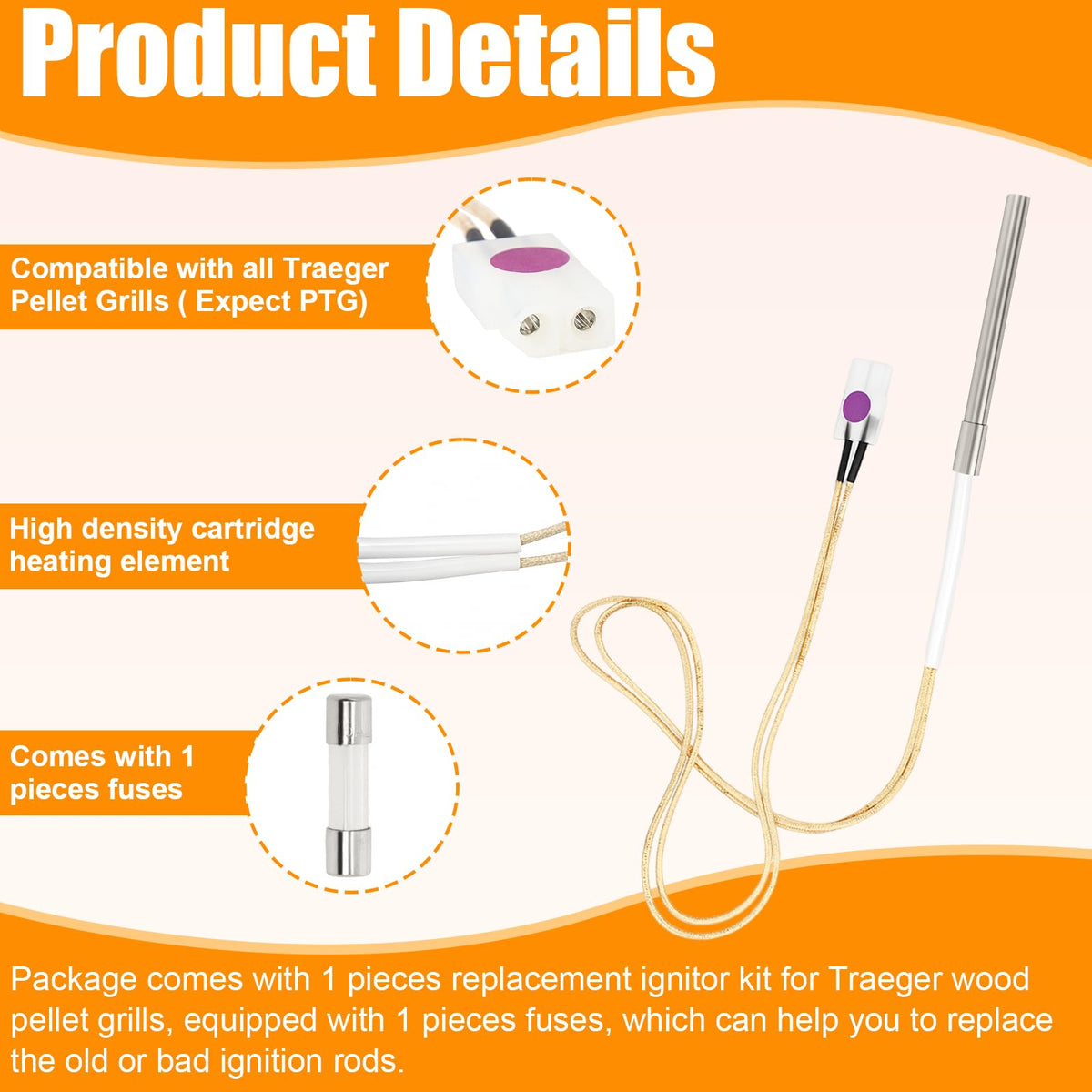 Poweka 304 stainless steel ignition rod delivers durable, long-lasting ignition components.