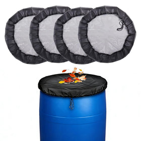 Poweka 4Pack 39-inch rain barrel mesh cover on a deck protecting water from debris.
