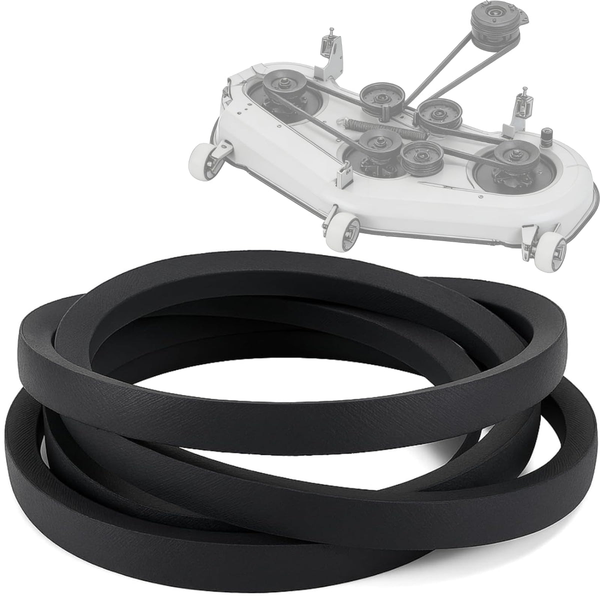 Poweka 954-04329A deck belt closeup shows durable construction for long mowing sessions.