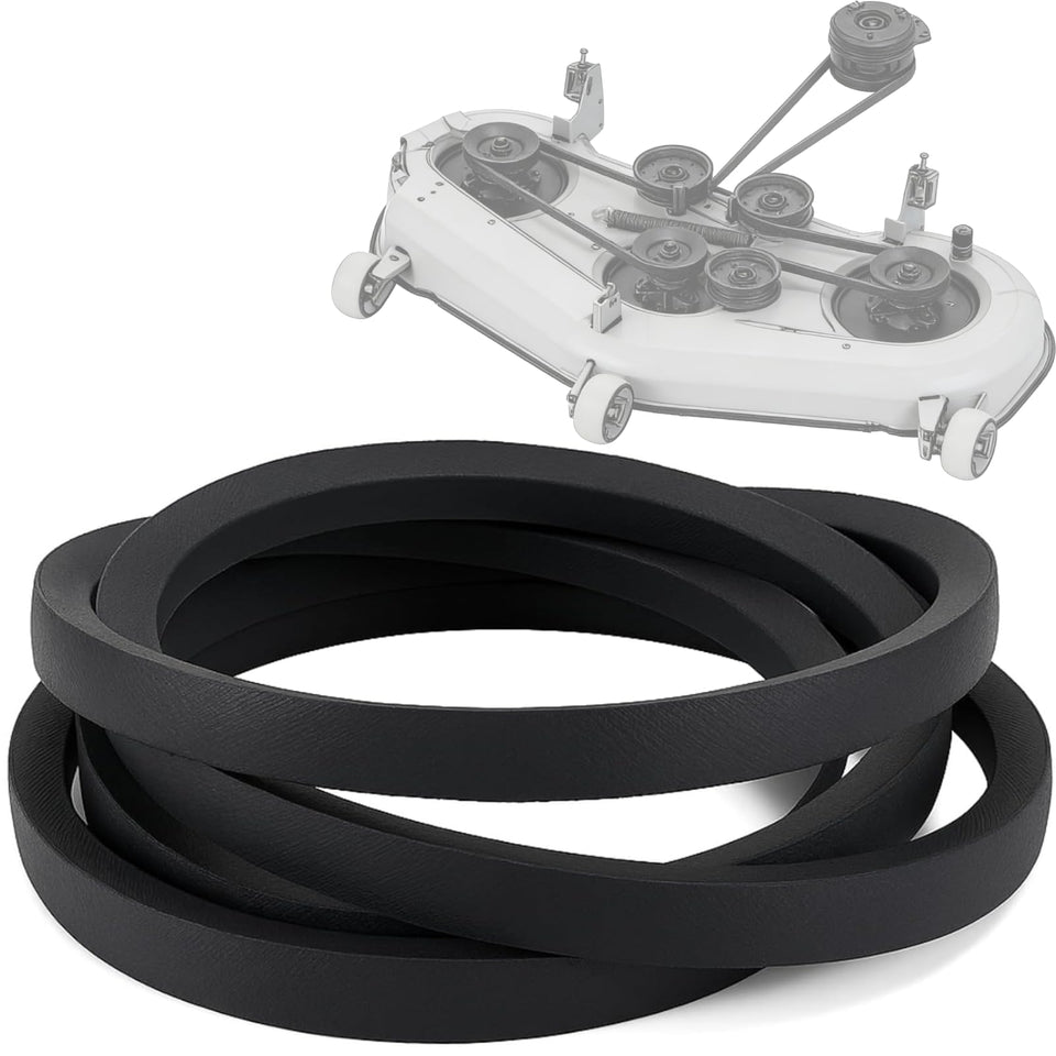 Poweka 954-04329A deck belt closeup shows durable construction for long mowing sessions.