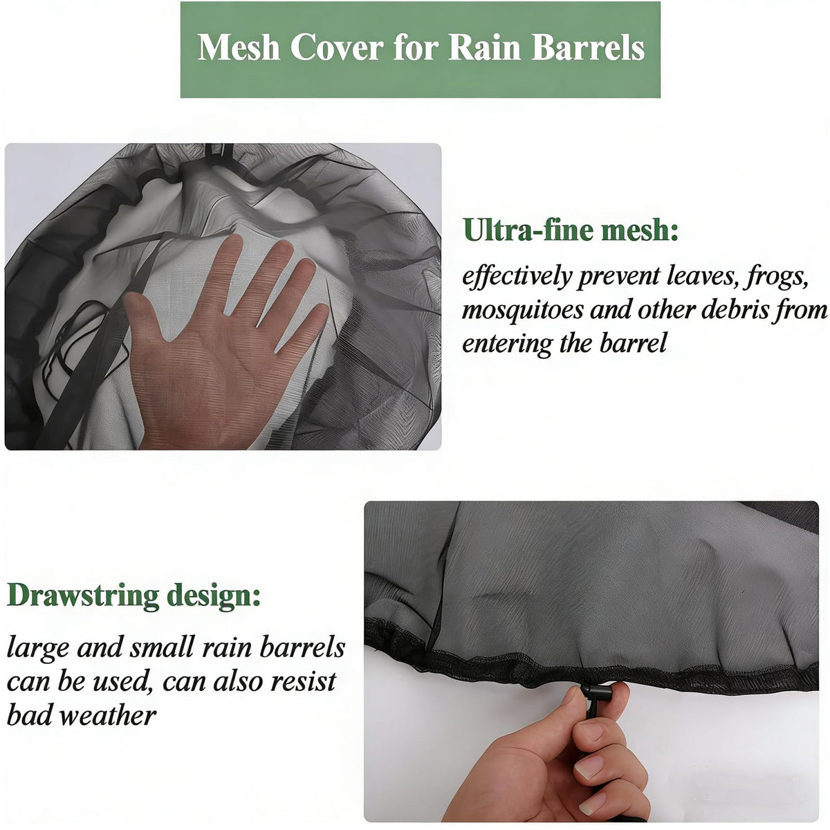 Poweka easy install mesh cover illustrating drawstring tightening.