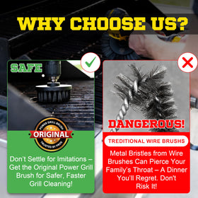 Power Grill Brush 5-piece set with drill attachment for fast grease removal.