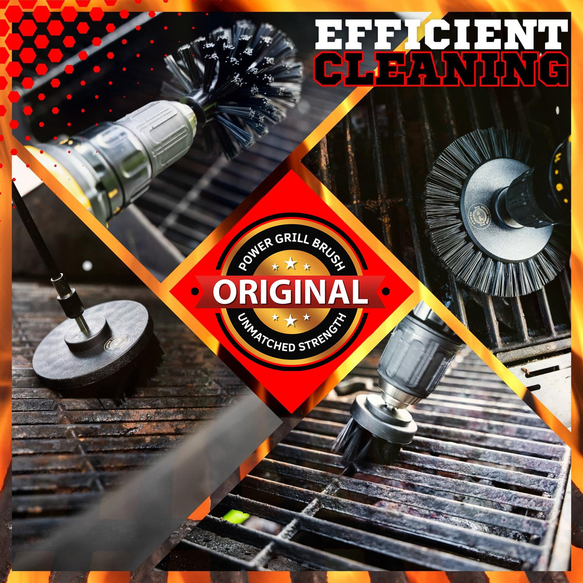 Power Grill Brush in action cleaning grill grates safely.