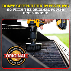 Power Grill Brush round 2-inch nylon brush cleans grill grates gently.