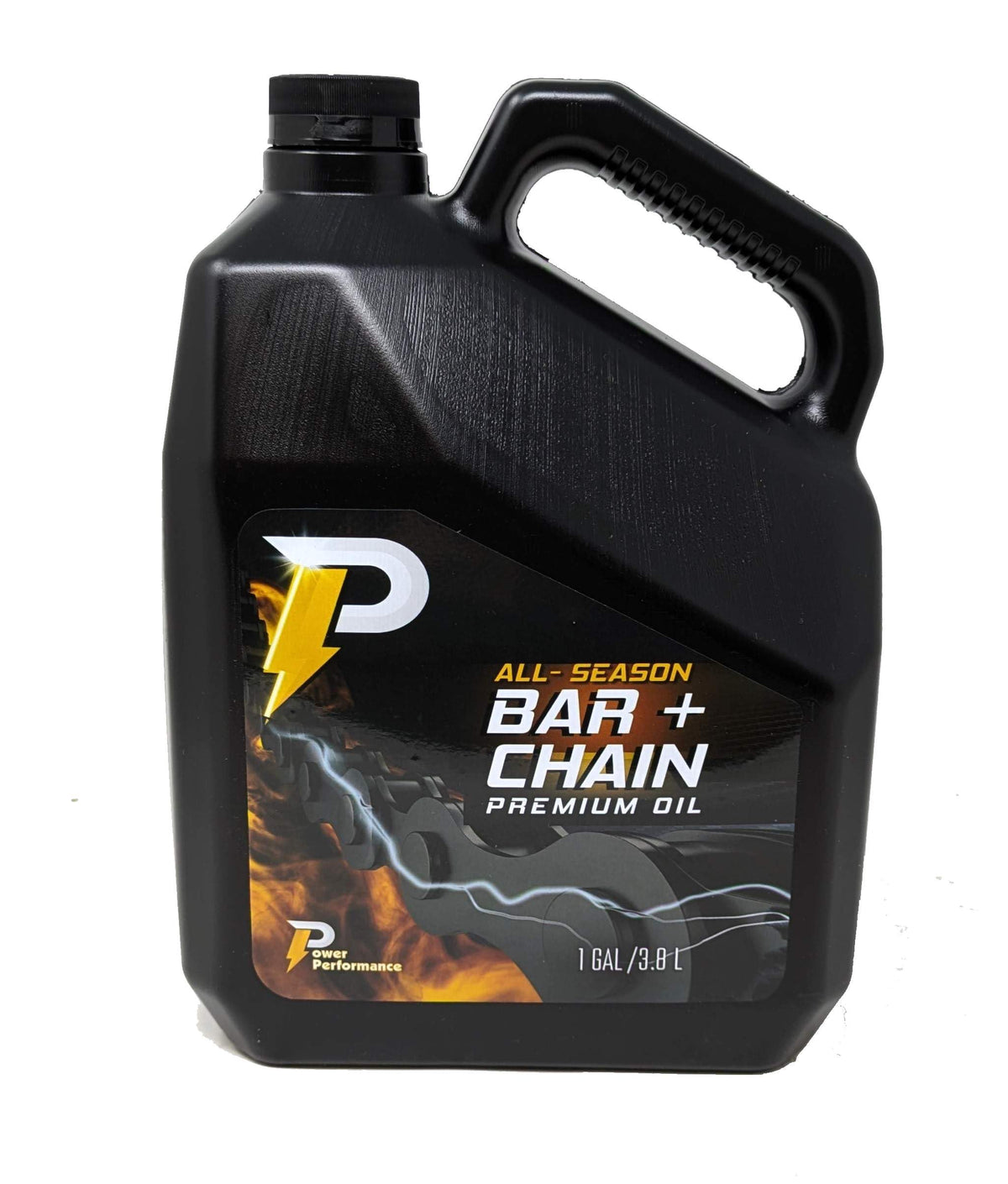 Power Performance bar and chain oil gallon bottle with pour spout for easy application.
