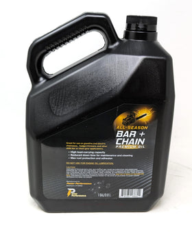 Power Performance oil on chainsaw bar during field lubrication for smooth operation.