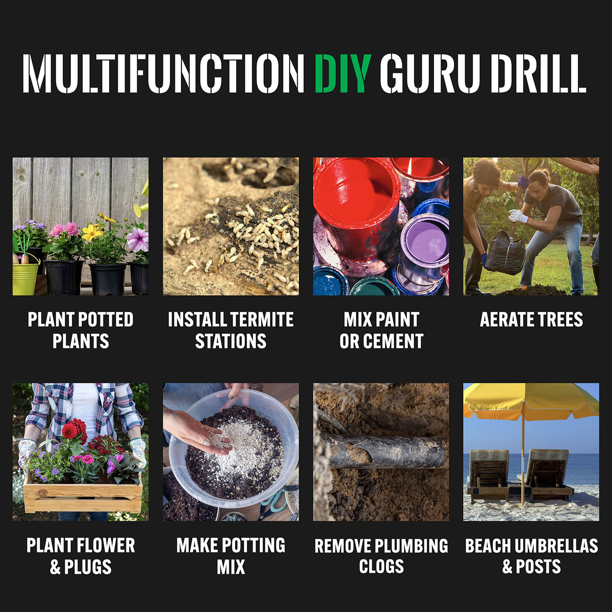 Power Planter ground-hole auger works in dirt, clay, sand, and rocks.