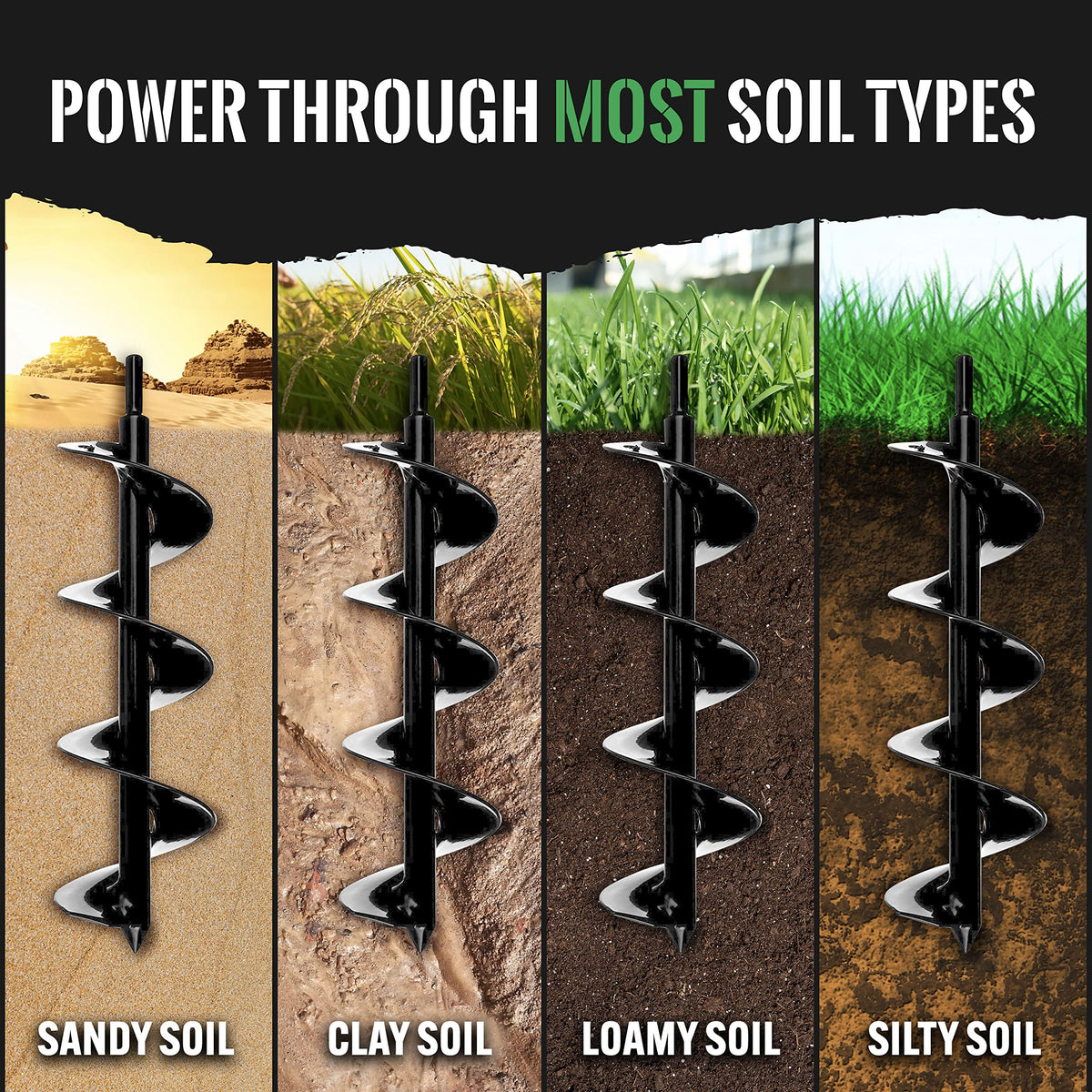 Power Planter multi-use garden tool for planting, mixing, and hole prep.