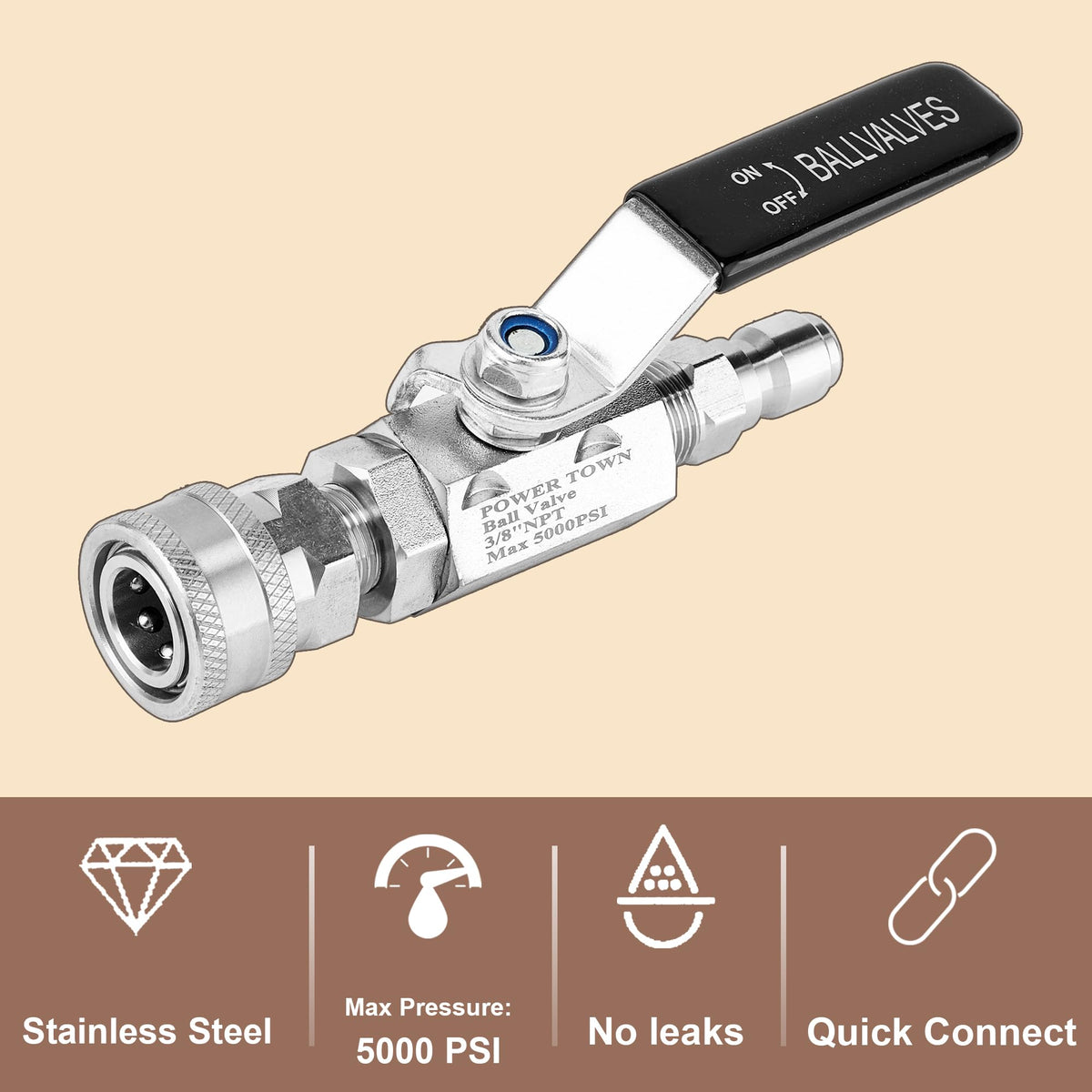 POWER TOWN quick-connect 3/8 inch fits most hoses for versatility