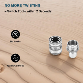 POWER TOWN stainless steel quick-connect showing durable, rust-resistant build.