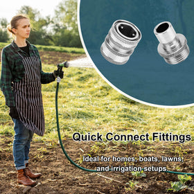 POWER TOWN three-quarter inch GHT fit connectors on a garden hose.