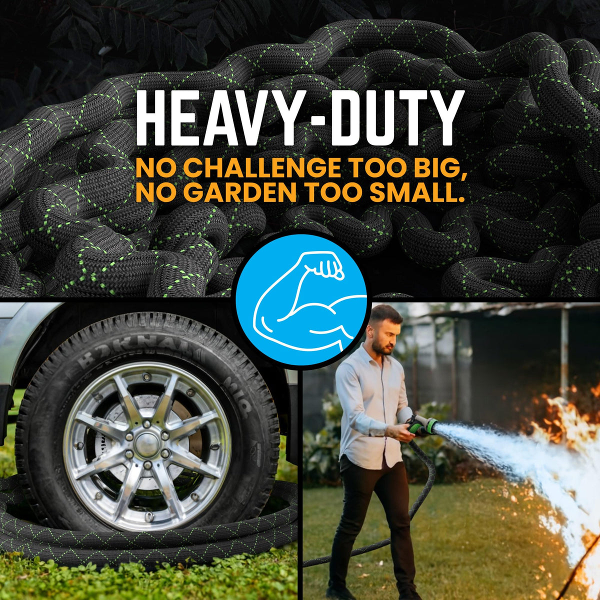 PowerFlow hose supports heavy-duty tasks under high water pressure.