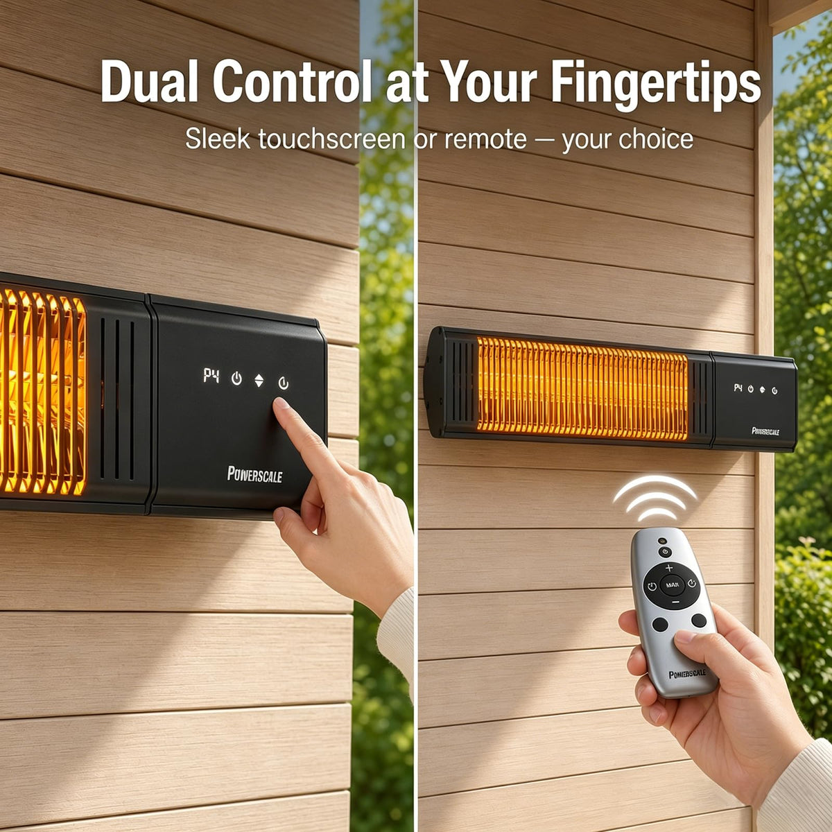 PowerScale unit showing control panel, four heat levels for tailored comfort.