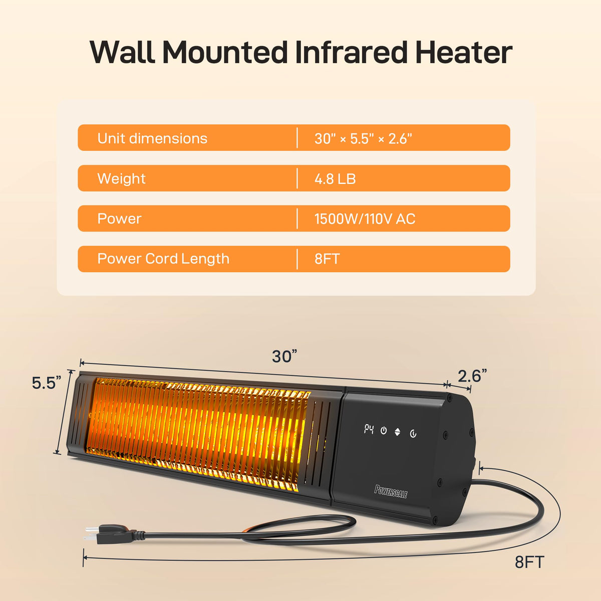PowerScale heater mounted indoors or outdoors, versatile placement for deck or garage.