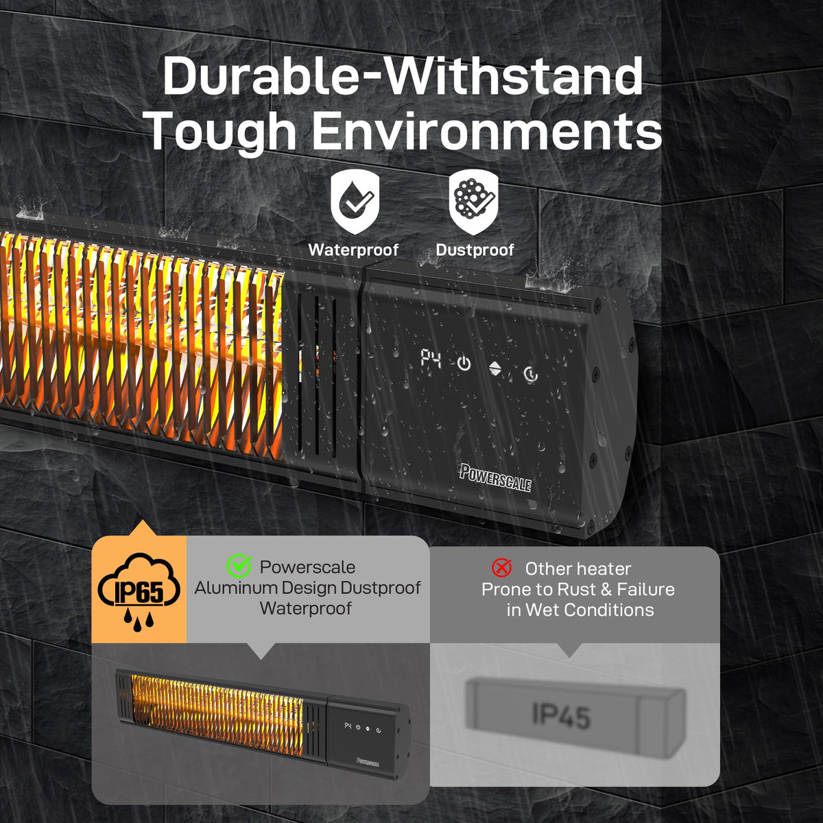 PowerScale with timer icon, 24-hour scheduling for effortless warmth.
