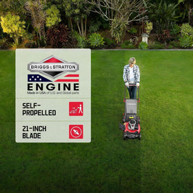 PowerSmart self-propelled mower with ergonomic handle for easier mowing.