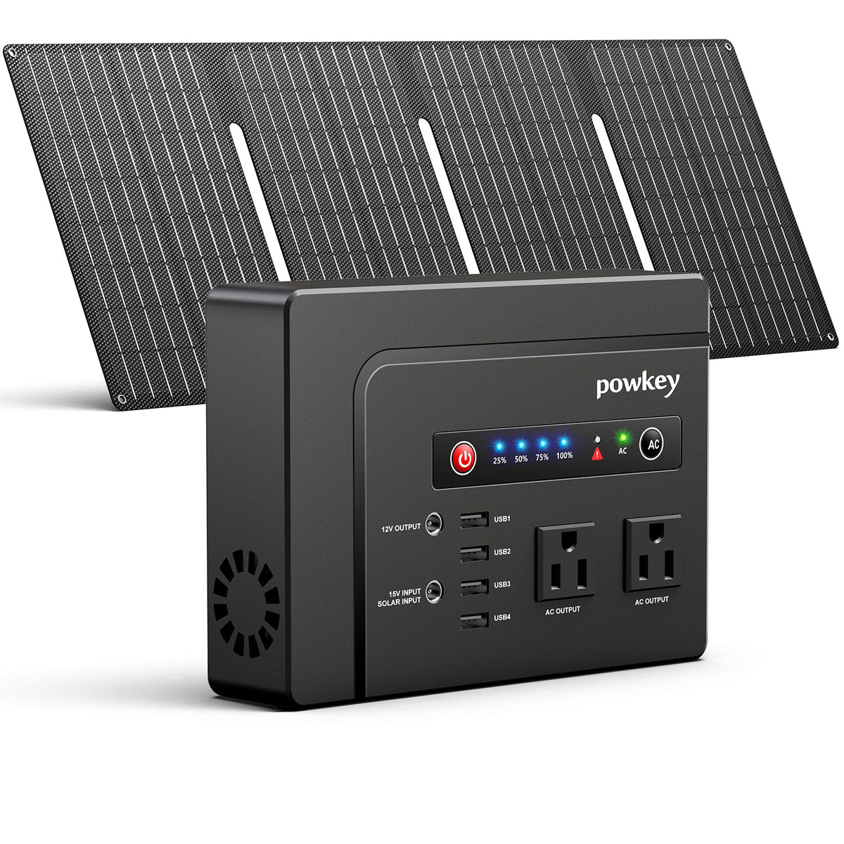 Powkey 200W solar generator with panel powers outdoor adventures with flexible charging.