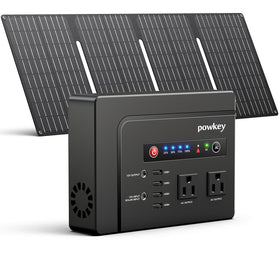 Powkey 200W solar generator with panel powers outdoor adventures with flexible charging.