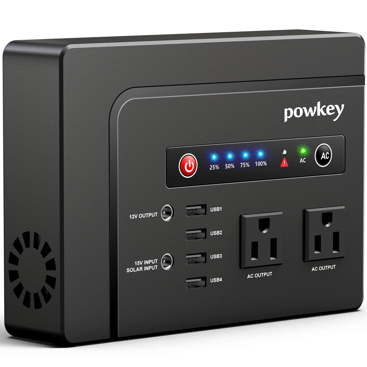 Powkey portable power station front view for outdoor power on demand.