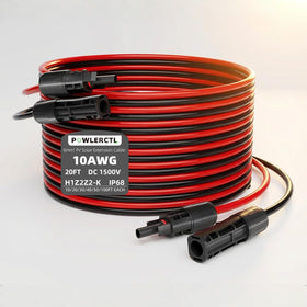 Powlerctl solar extension cable 10 AWG 20 ft, high-conductivity for efficient power transfer.