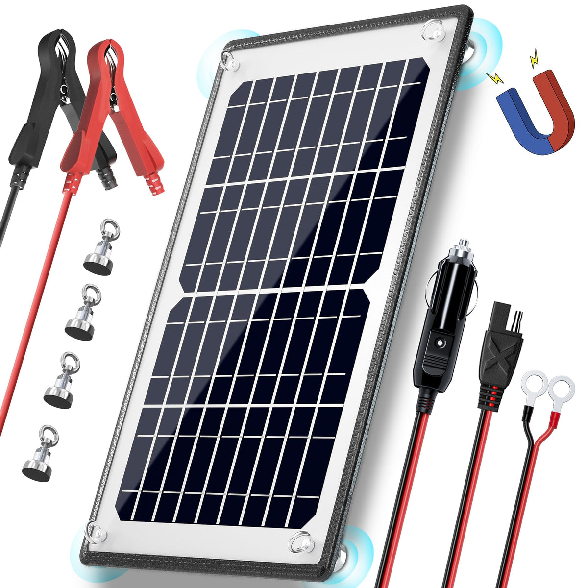 POWOXI 10W 12V solar panel magnets securely attach for quick charging on cars and RVs