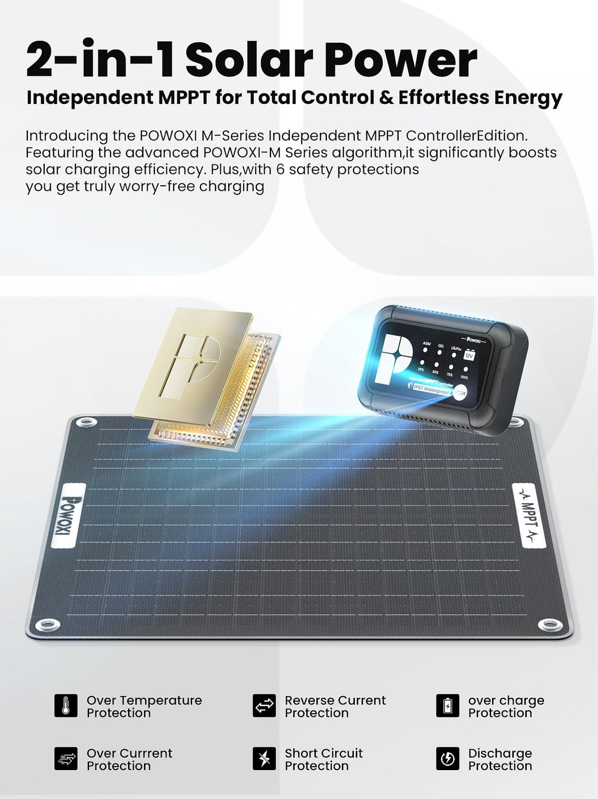 POWOXI 4-stage battery indicator helps track charge level at a glance.