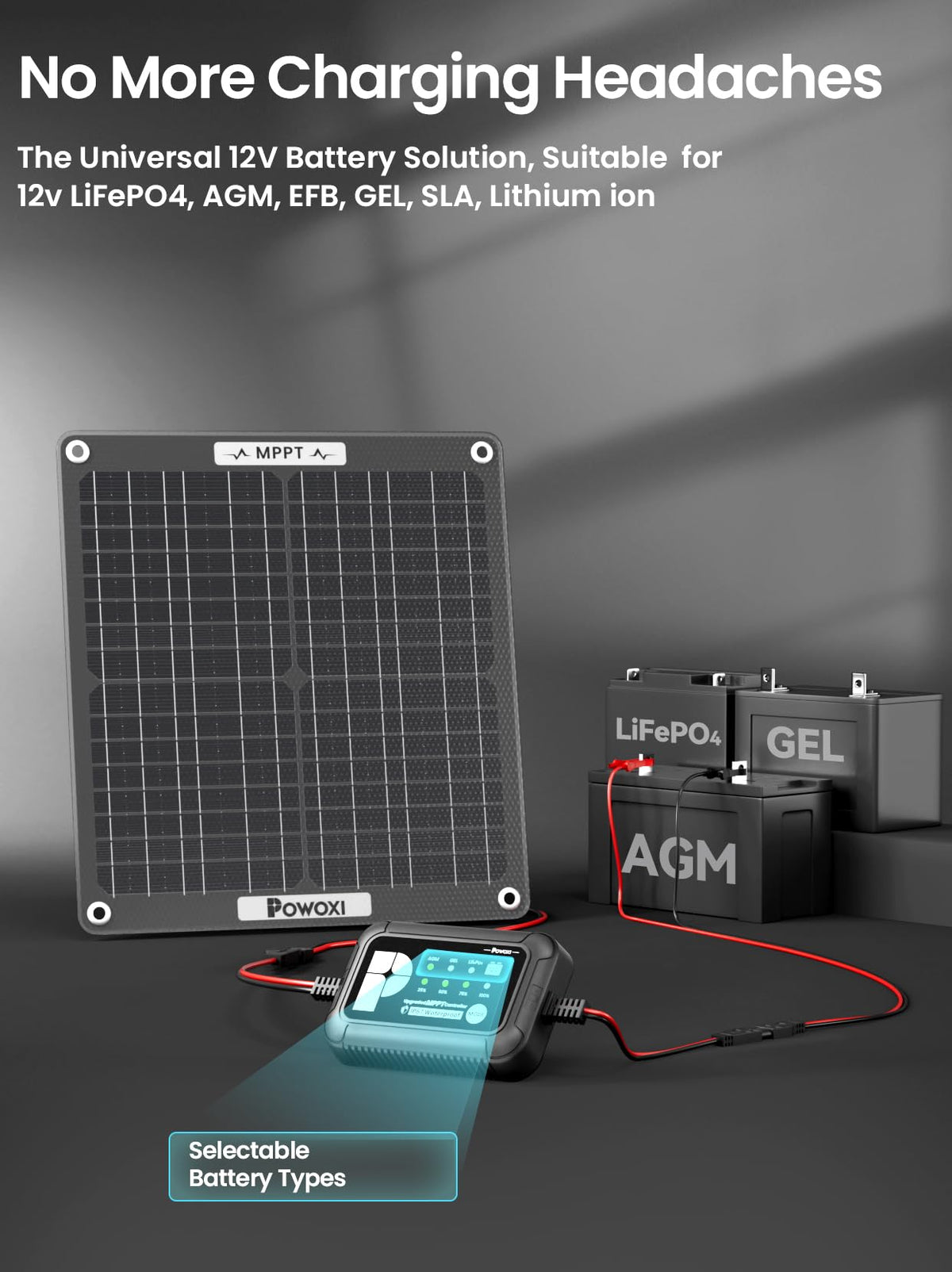 POWOXI automatic maintenance mode stops charging when full and resumes automatically.