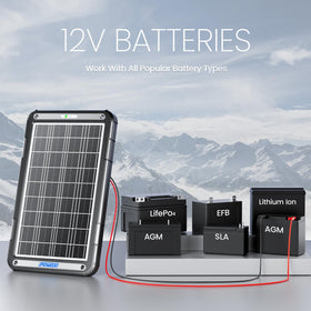 POWOXI compatible with 12V batteries including gel, AGM, and lithium.