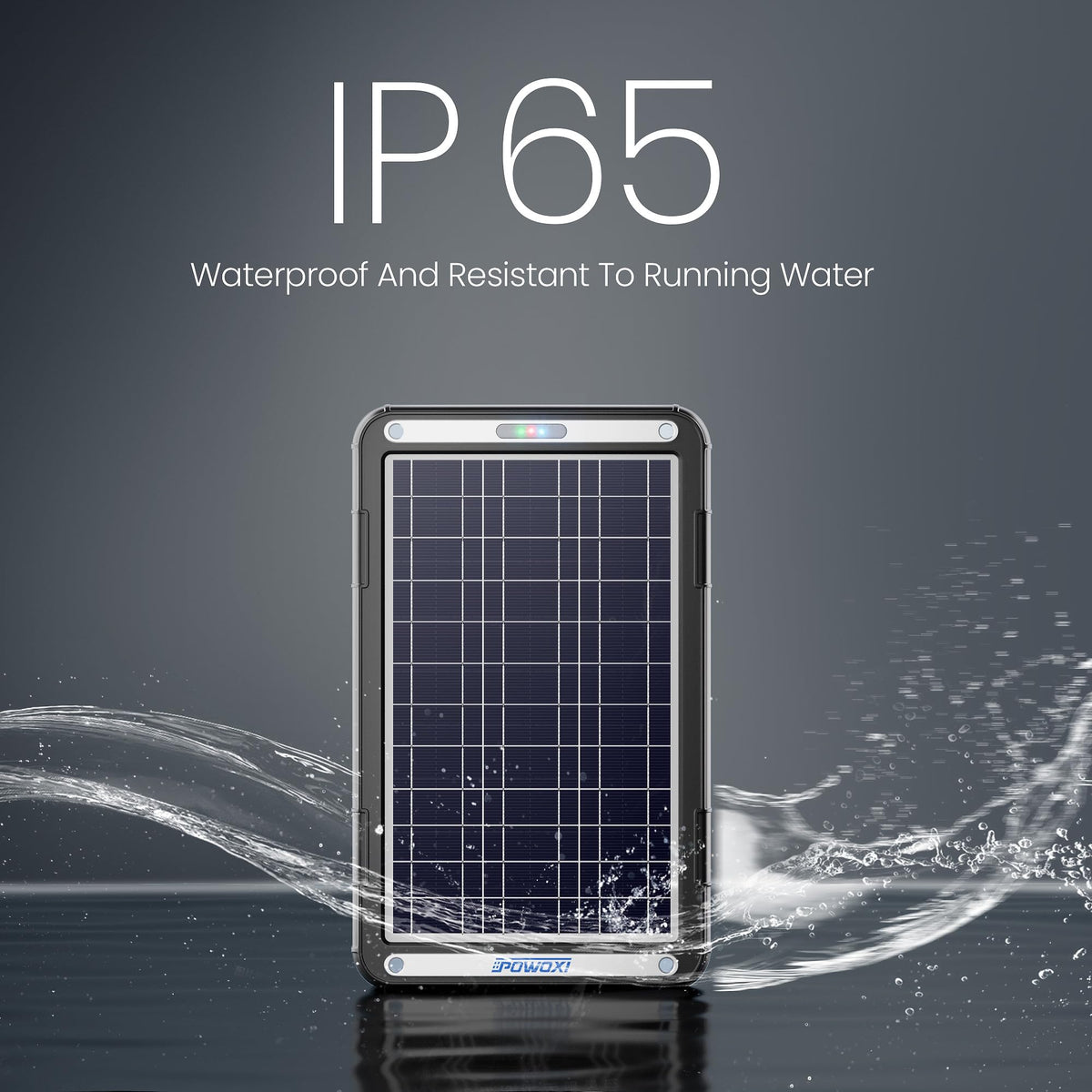 Powoxi IP65 waterproof panel for rain and dust resistance.