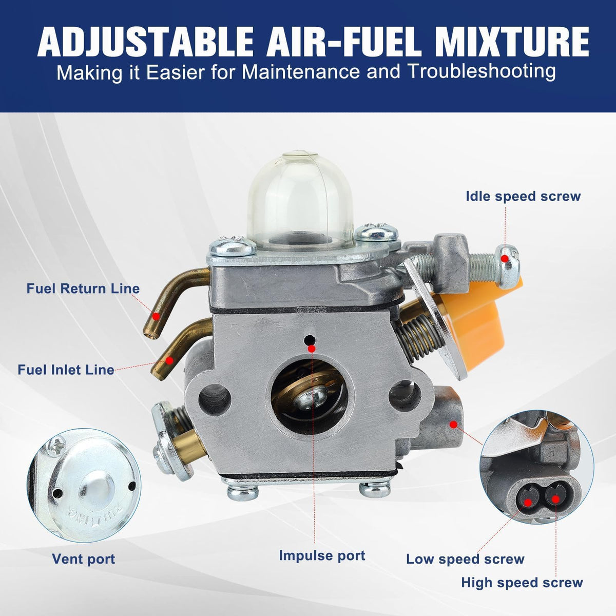 Powtol primer bulb and spark plug included for quick startup
