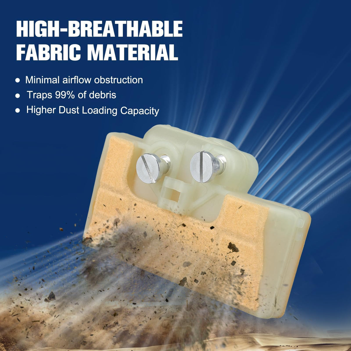 Powtol MS290 air filter breathable fabric enables efficient dust capture.