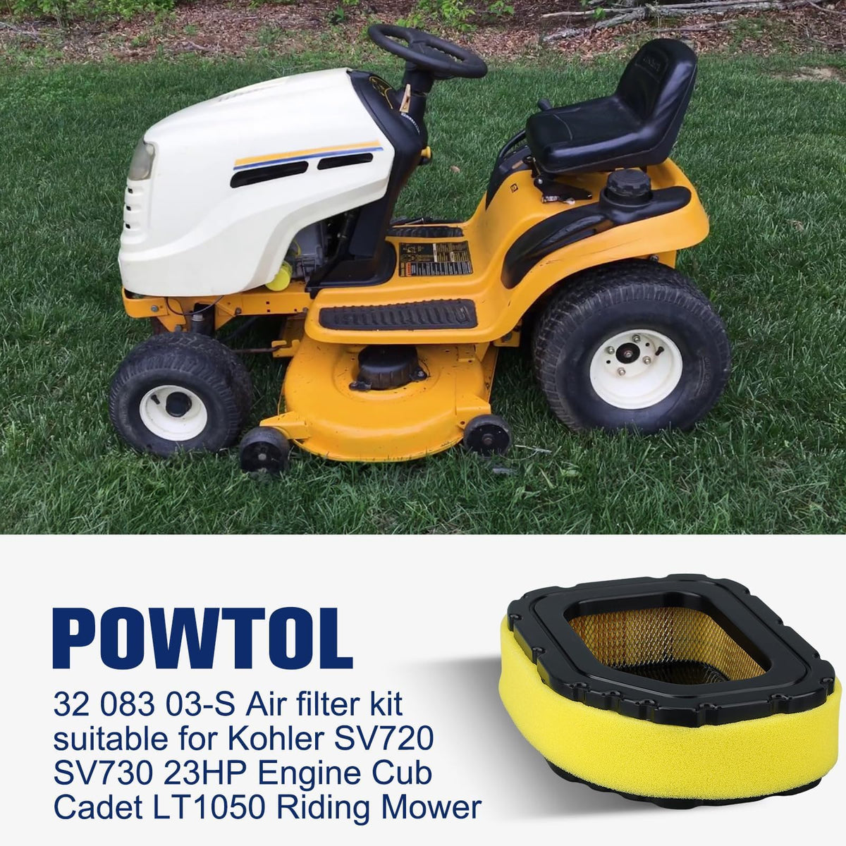 Powtol 52-050-02-S oil filter shown for Kohler Courage engines.