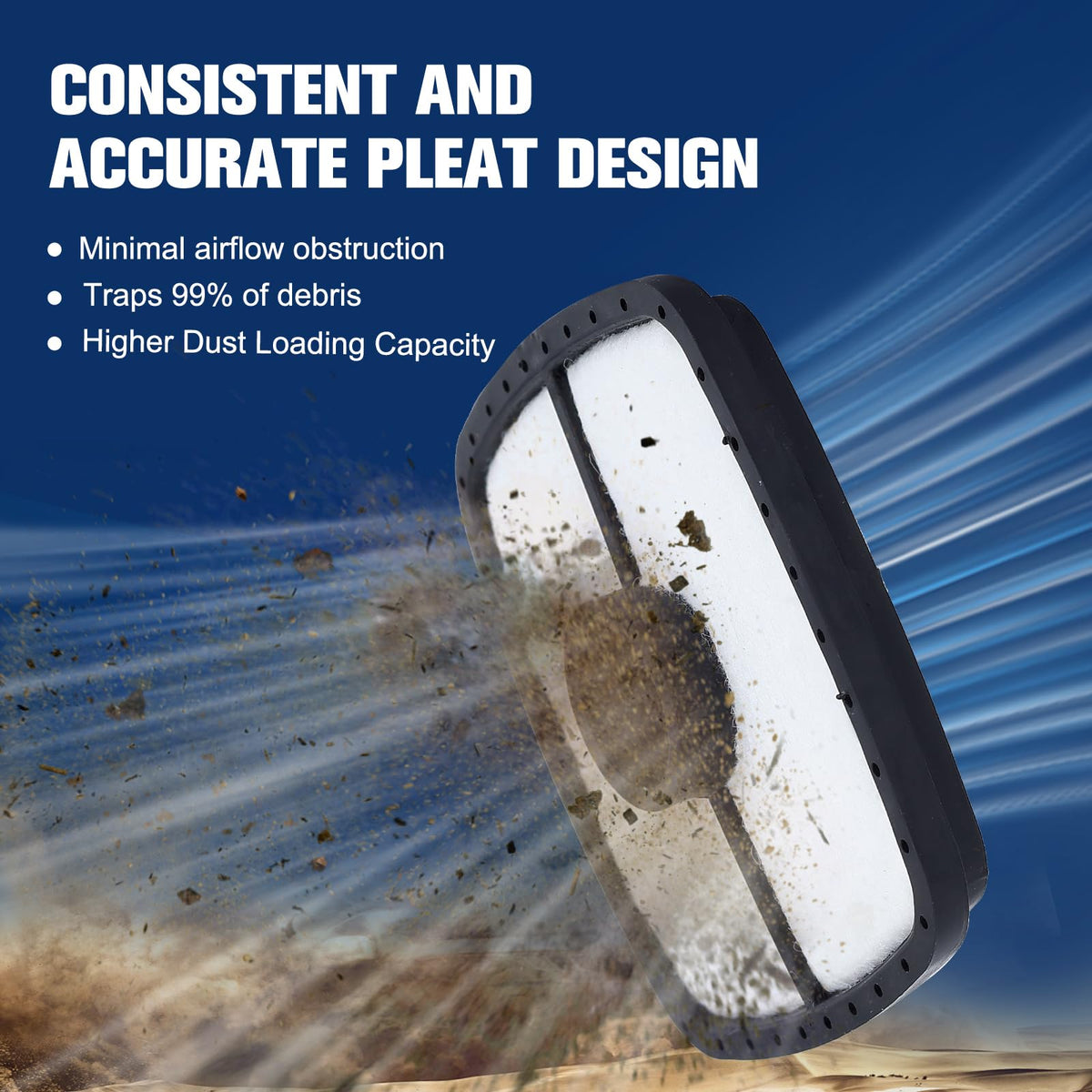 Powtol SRM-225 air filter label displays part numbers and model range for quick checks.
