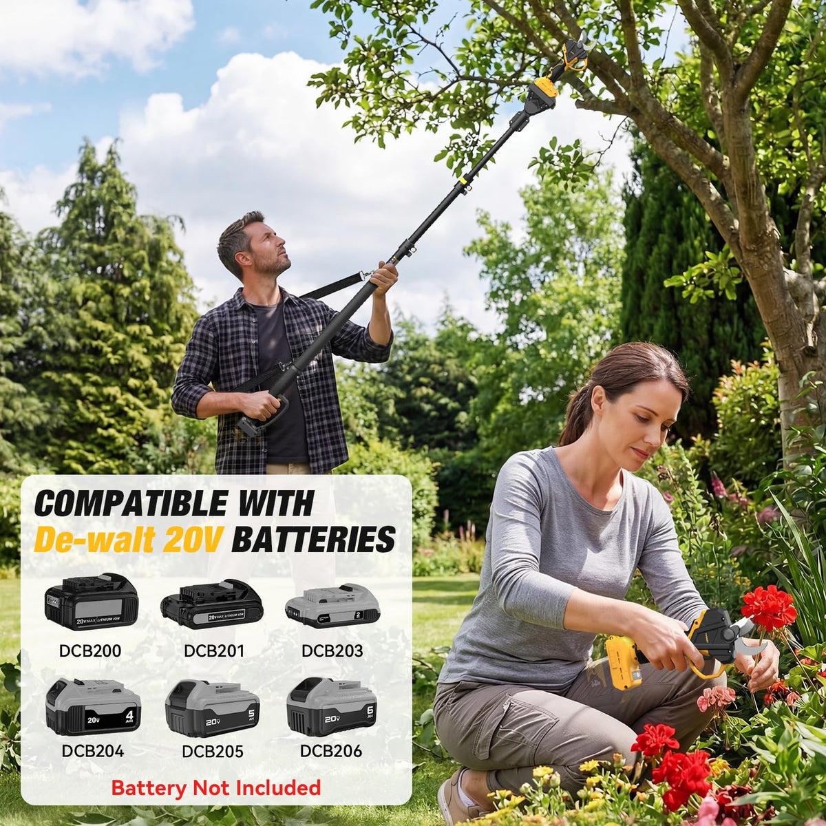 Poxsmuly 2-in-1 pruning shears with extension pole reach high branches safely.