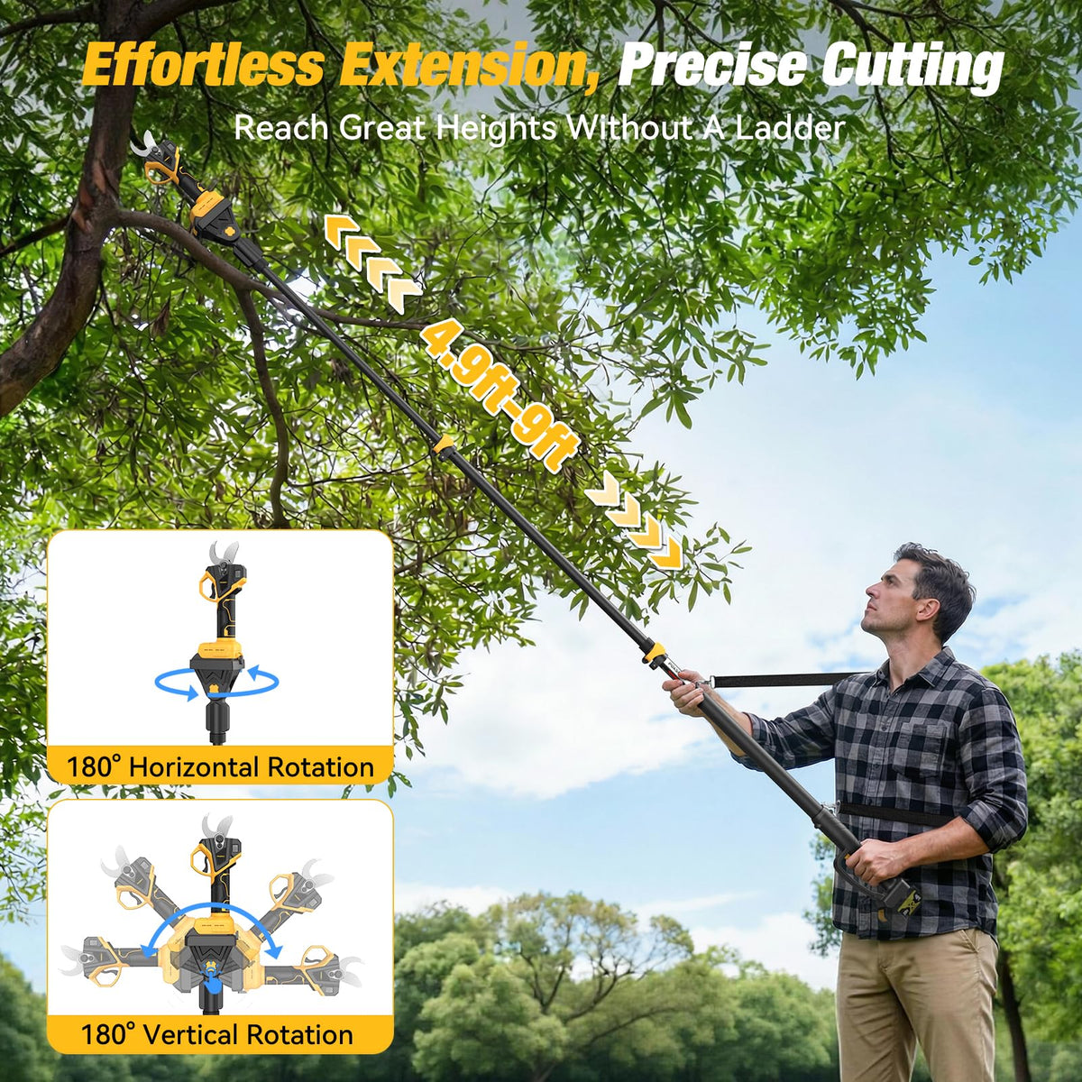 Poxsmuly brushless motor runs cooler and quieter during pruning.