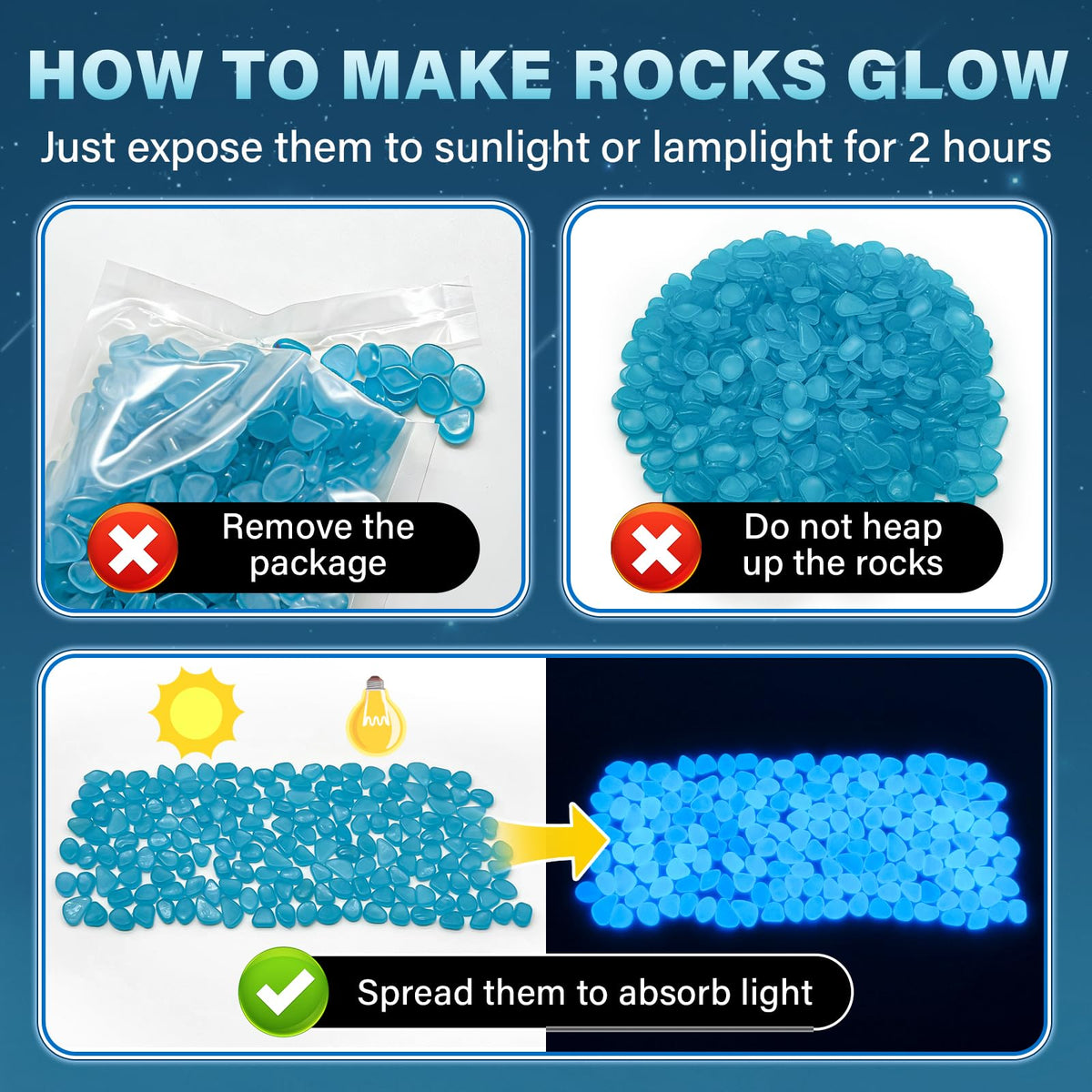 PoYang glow rocks arranged in a planter for a luminous display