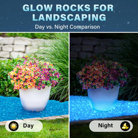 PoYang glow rocks in a planter create a luminous plant display