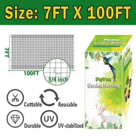 POYEE bird netting close-up shows 3/4 inch mesh safe for wildlife.