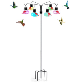 Pozfun solar hummingbird feeder with glass globe and six ports attracts birds to your garden.