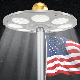 PPQ solar flag light with 136 LEDs delivers full flag coverage after dusk.