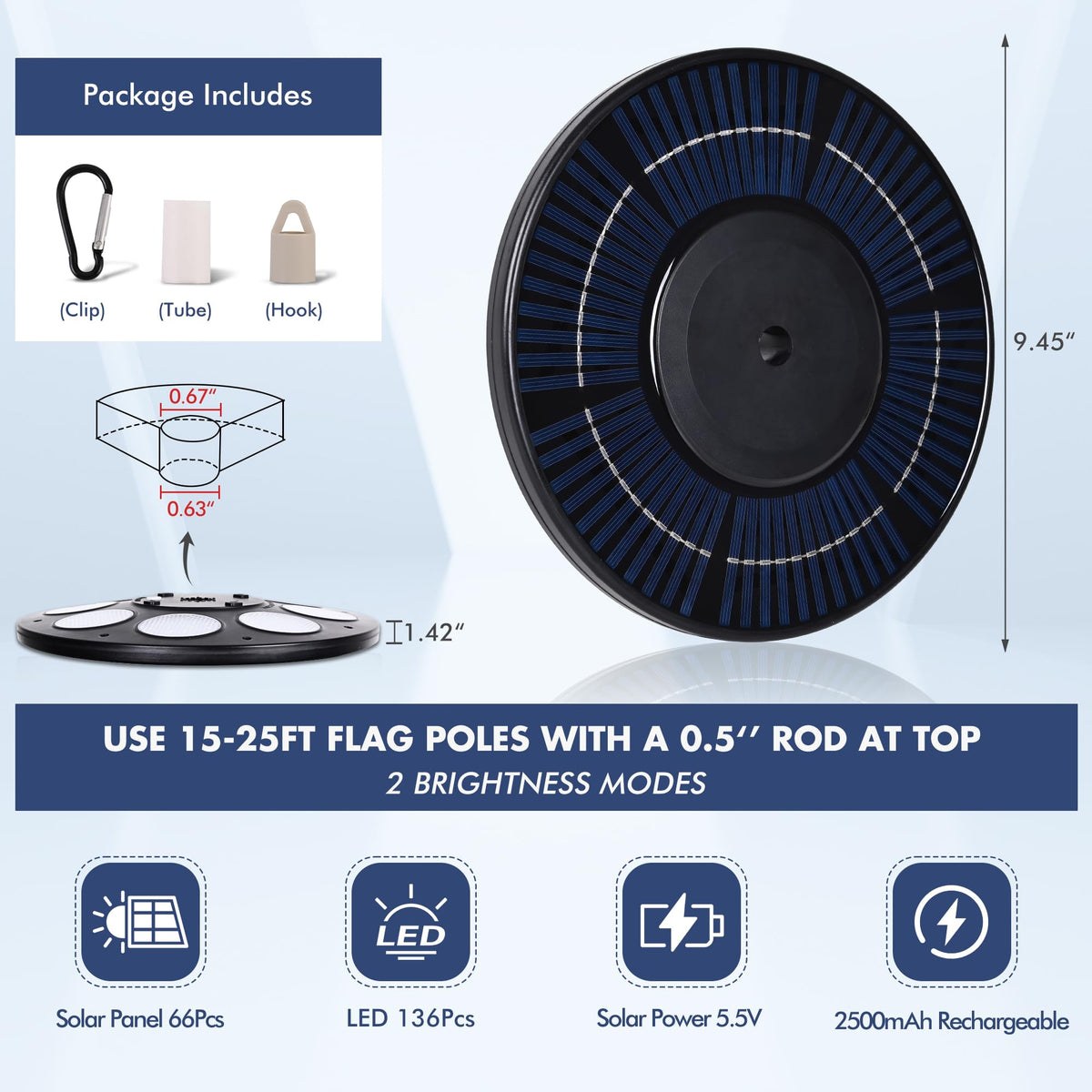 PPQ solar flag light uses 66 panels for efficient sun energy storage