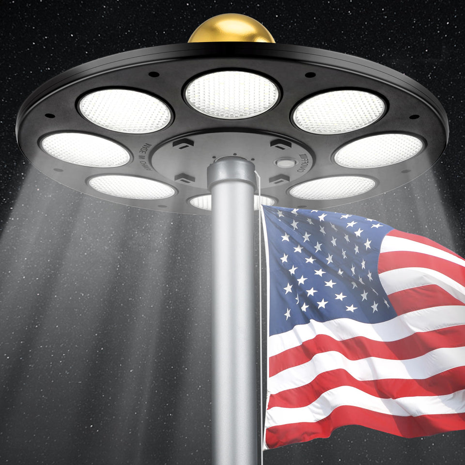 PPQ solar flag pole light with 136 LEDs providing bright flag illumination for night shows